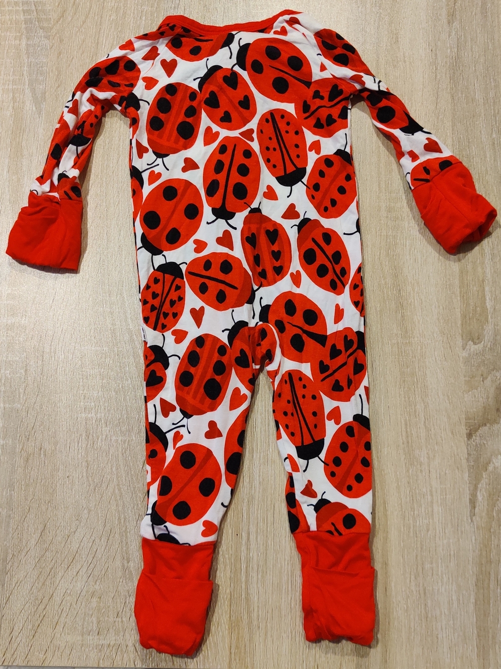 Little Sleepies Red and White Ladybug Footie Pajamas 0-3mo - Picture 2 of 4